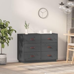 Comoda living VidaXL Sol-820144, lemn masiv, 100 x 40 x 75 cm, gri