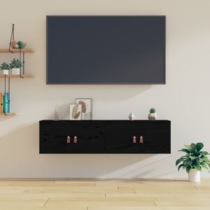 Dulapuri de perete 2 buc. negru 60x30x30 cm lemn masiv de pin, sol-818374