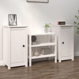 Comoda living VidaXL Sol-813727, lemn masiv, 40 x 35 x 80 cm, 2 bucati, alb