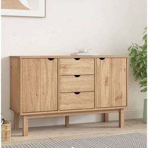 Comoda living VidaXL Sol-348591, lemn masiv, 113.5 x 43 x 73 cm, maro deschis