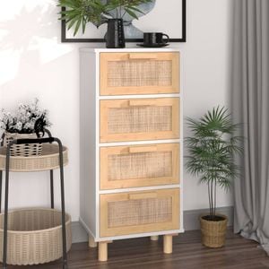 Servanta, alb, 40x30x90 cm, lemn masiv pin si ratan natural, sol-345642