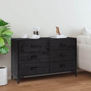 Servanta, negru, 110x35x70 cm, lemn masiv de pin reciclat, sol-349922