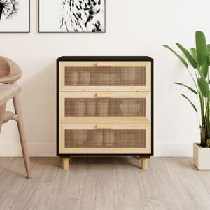 Servanta, negru, 60x30x70 cm, lemn masiv pin si ratan natural, sol-345634