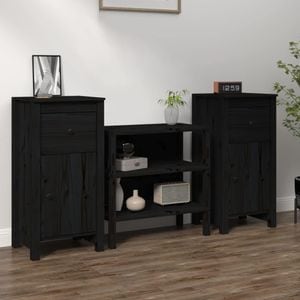 Comoda living VidaXL Sol-813763, lemn masiv, 40 x 35 x 80 cm, 2 bucati, negru