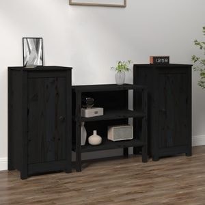 Comoda living VidaXL Sol-813733, lemn masiv, 40 x 35 x 80 cm, 2 bucati, negru