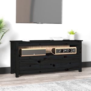 Comoda TV, negru, 114x35x52 cm, lemn masiv de pin, sol-821506