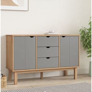 Comoda living VidaXL Sol-348592, lemn masiv, 113.5 x 43 x 73 cm, maro-gri