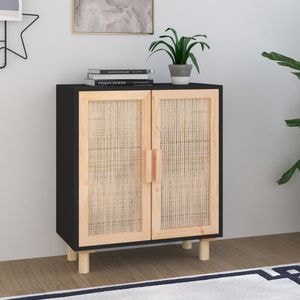 Servanta, negru, 60x30x70 cm, lemn masiv pin si ratan natural, sol-345631