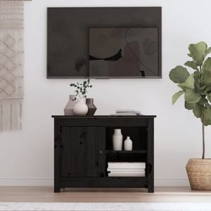Comoda TV, negru, 70x36,5x52 cm, lemn masiv de pin, sol-814583