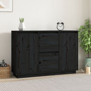 Servanta, negru, 111x34x75 cm, lemn masiv de pin, sol-814313
