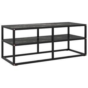 Comoda TV, negru, 100 x 40 x 40 cm, sticla de marmura neagra, sol-322858