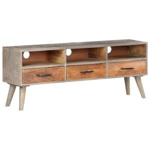 Comoda TV, gri, 130x35x51 cm, lemn masiv de mango nefinisat, sol-321805
