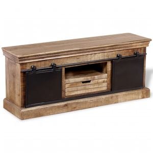 Comoda TV cu 2 usi glisante lemn de mango masiv 110x30x45 cm, sol-244019