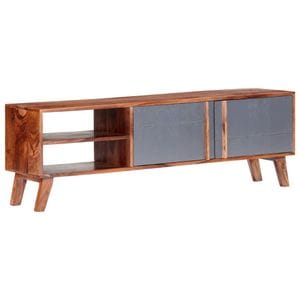 Comoda TV, gri, 140 x 30 x 45 cm, lemn masiv de sheesham, sol-286369