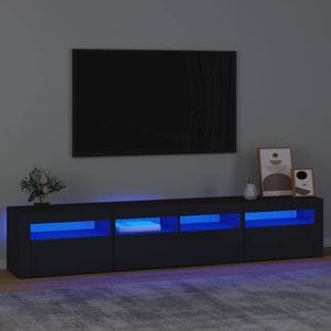 Dulap TV cu lumini LED, negru, 210x35x40 cm, sol-3152731