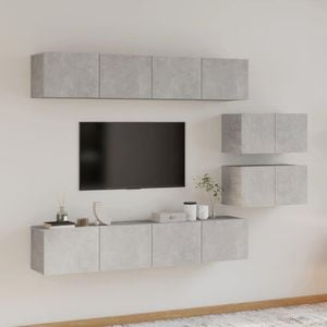 Set dulap TV, 6 piese, gri beton, lemn prelucrat, sol-3114601