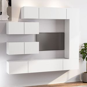Set dulap TV, 7 piese, alb, lemn prelucrat, sol-3114558