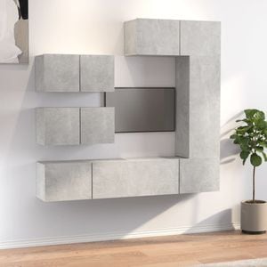 Set dulap TV, 6 piese, gri beton, lemn prelucrat, sol-3114553