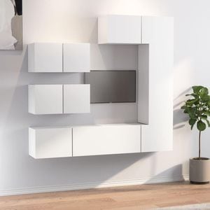 Set dulap TV, 6 piese, alb, lemn prelucrat, sol-3114550