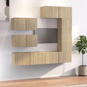 Set comoda TV, 6 piese, stejar sonoma, lemn prelucrat, sol-3114552