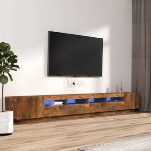 Set dulapuri TV cu LED, 3 piese, stejar fumuriu, lemn prelucrat, sol-3120176