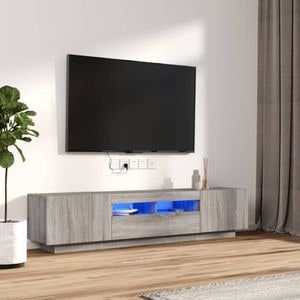 Comoda TV VidaXL Sol-3120168, lemn, 180 x 35 x 40 cm, iluminare LED, gri sonoma