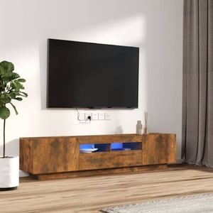 Set dulapuri TV cu LED, 2 piese, stejar fumuriu, lemn prelucrat, sol-3120167