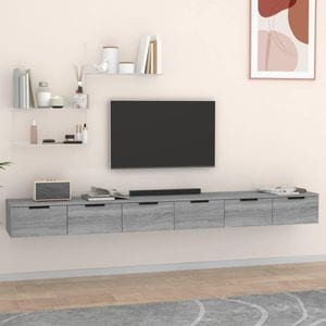 Comoda TV VidaXL Sol-3115906, lemn, 102 x 30 x 20 cm, 2 bucati, gri sonoma