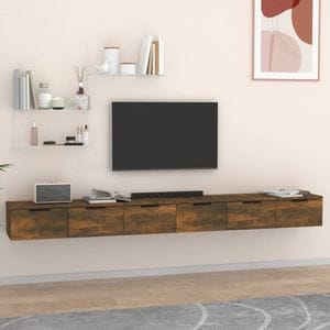 Comoda TV VidaXL Sol-3115905, lemn, 102 x 30 x 20 cm, 2 bucati, stejar fumuriu