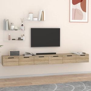 Comoda TV VidaXL Sol-3115902, lemn, 102 x 30 x 20 cm, 2 bucati, stejar sonoma