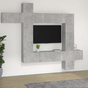 Set comoda TV, 9 piese, gri beton, lemn prelucrat, sol-3114657