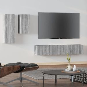 Set dulap TV, 4 piese, gri sonoma, lemn prelucrat, sol-3114628
