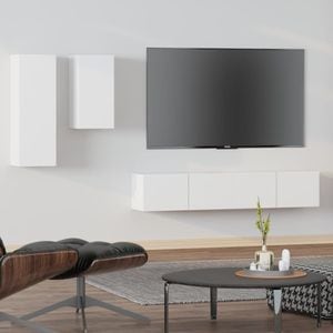 Set dulap TV, 4 piese, alb, lemn prelucrat, sol-3114622