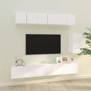 Set dulap TV, 6 piese, alb, lemn prelucrat, sol-3114614