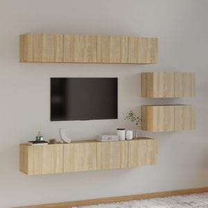 Set dulap TV, 6 piese, stejar sonoma, lemn prelucrat, sol-3114600