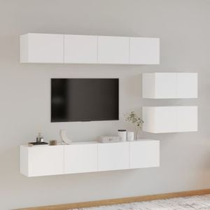 Set dulap TV, 6 piese, alb, lemn prelucrat, sol-3114598
