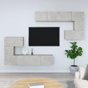 Dulap TV montat pe perete, gri beton, lemn prelucrat, sol-3114585