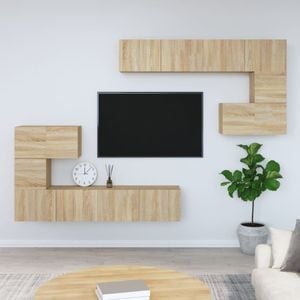 Set mobila living VidaXL Sol-3114584, lemn, 8 piese, stejar sonoma