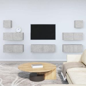 Set dulap TV, 7 piese, gri beton, lemn prelucrat, sol-3114545