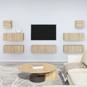 Set dulapuri TV, 7 piese, stejar sonoma, lemn prelucrat, sol-3114544