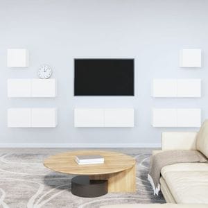 Set dulap TV, 7 piese, alb, lemn prelucrat, sol-3114542