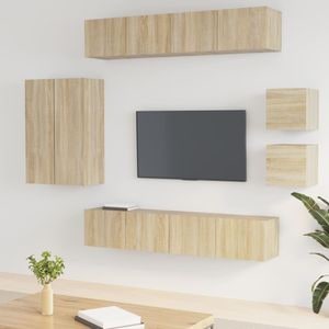 Set dulap TV, 8 piese, stejar sonoma, lemn prelucrat, sol-3114488