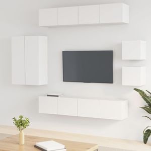 Set dulap TV, 8 piese, alb, lemn prelucrat, sol-3114486