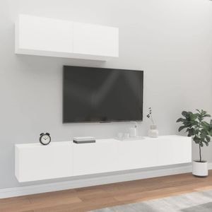 Set dulap TV, 3 piese, alb, lemn prelucrat, sol-3114478