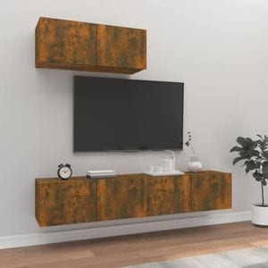 Set dulap TV, 3 piese, stejar fumuriu, lemn prelucrat, sol-3114475