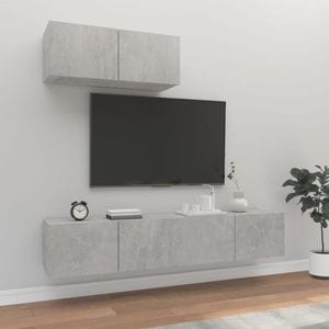 Set comoda TV, 3 piese, gri beton, lemn prelucrat, sol-3114473