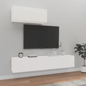 Set dulap TV, 3 piese, alb, lemn prelucrat, sol-3114470
