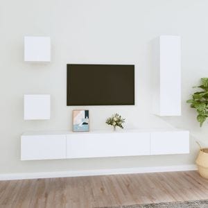 Set dulap TV, 5 piese, alb, lemn prelucrat, sol-3114446