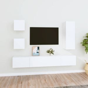 Set dulap TV, 5 piese, alb, lemn prelucrat, sol-3114438