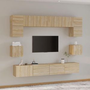 Set dulap TV, 8 piese, stejar sonoma, lemn prelucrat, sol-3114416